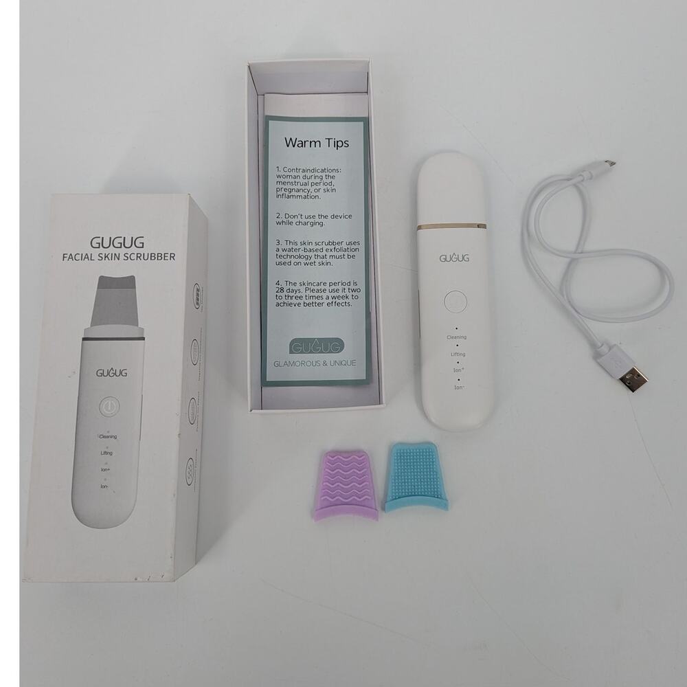 New Open Box GUGUG Facial Skin Scrubber Ultrasonic 4 Mode Blackhead Remover Kit